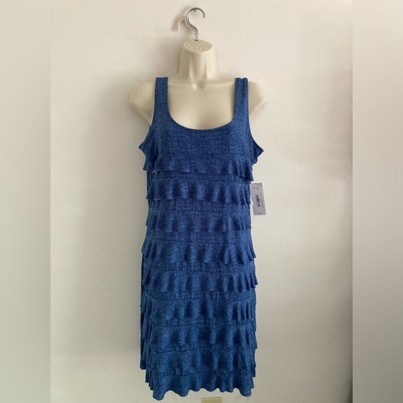 Denim Chambray Ruffle Dress medium NWT USA Made - Picture 1 of 8
